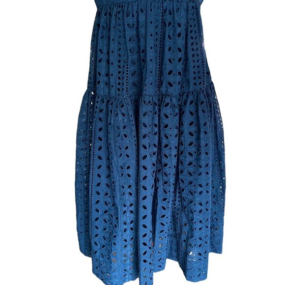 J.Crew Midi Tiered Dress Size 2 Eyelet Blue Open Back with tie Bow Lined Boho - Picture 6 of 11